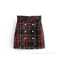 Falda de mujer corta de Woolen Multi Plaid A-Line Womem